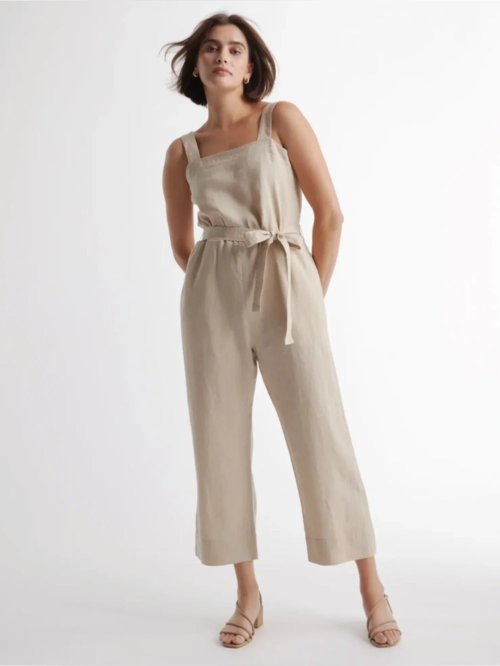 Quince 100% European Linen Square Neck Jumpsuit